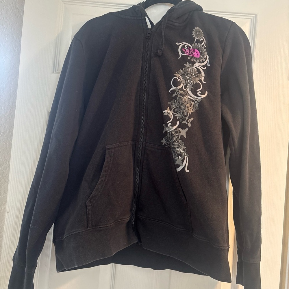 The North Face Black Hoodie with Floral Design